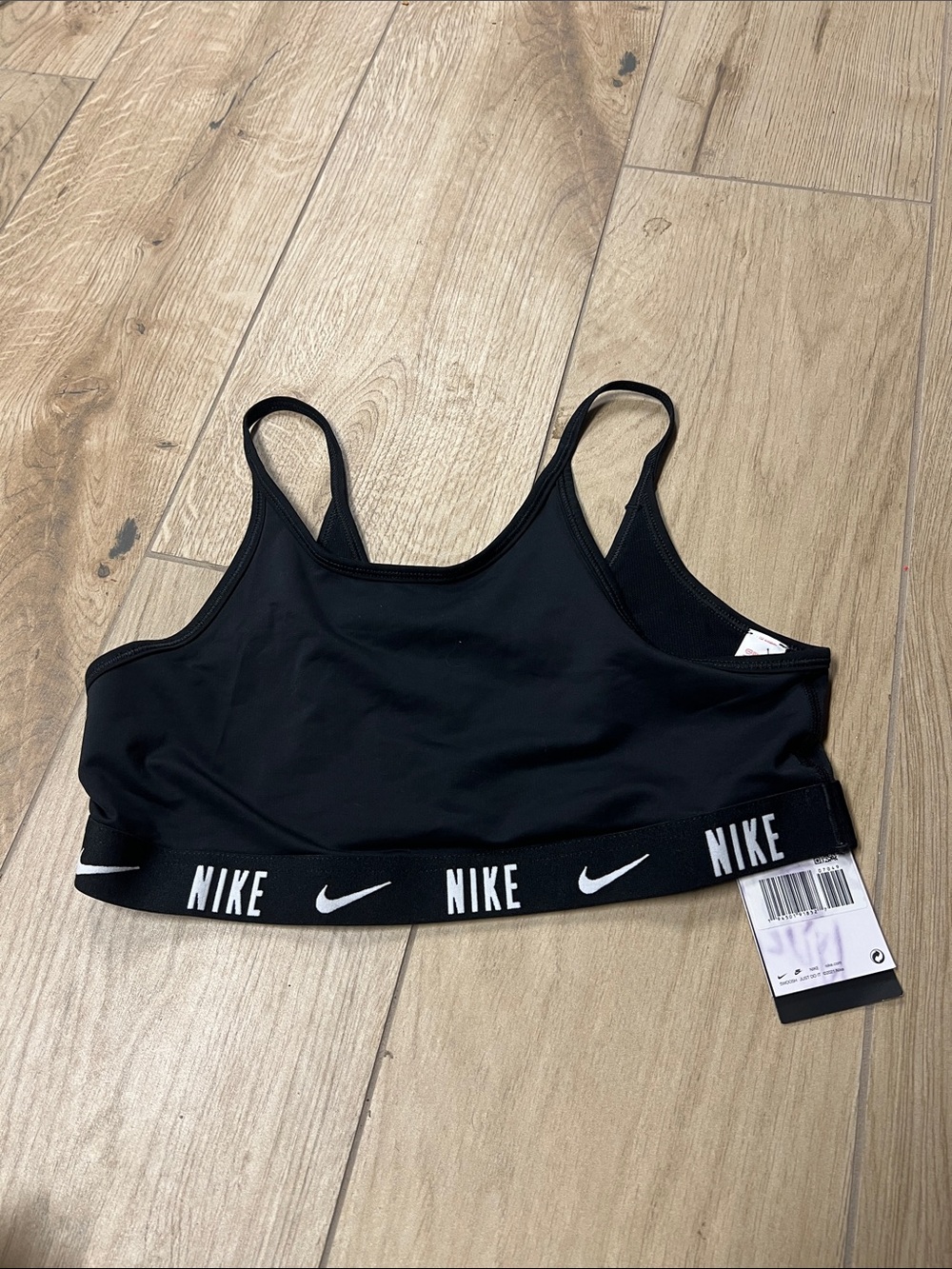 Nike Black Logo Elastic training Sports Bra with White Swoosh Accents